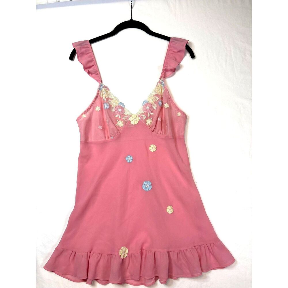 Seductive Wear Cinema Etoile Medium Coquette Floral Chiffon Babydoll Chemise EUC